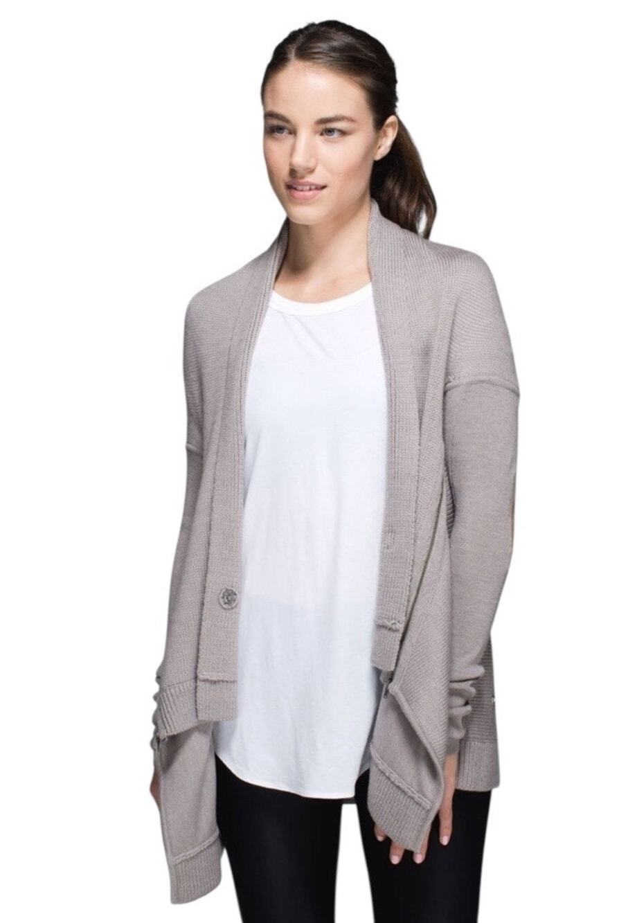 Lululemon Wrap It Up Cardigan Sweater, Merino Wool Heathered Storm Grey, Medium